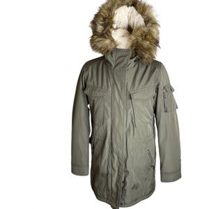 S 13 NYC Faux Fur Olive Green Parka Jacket